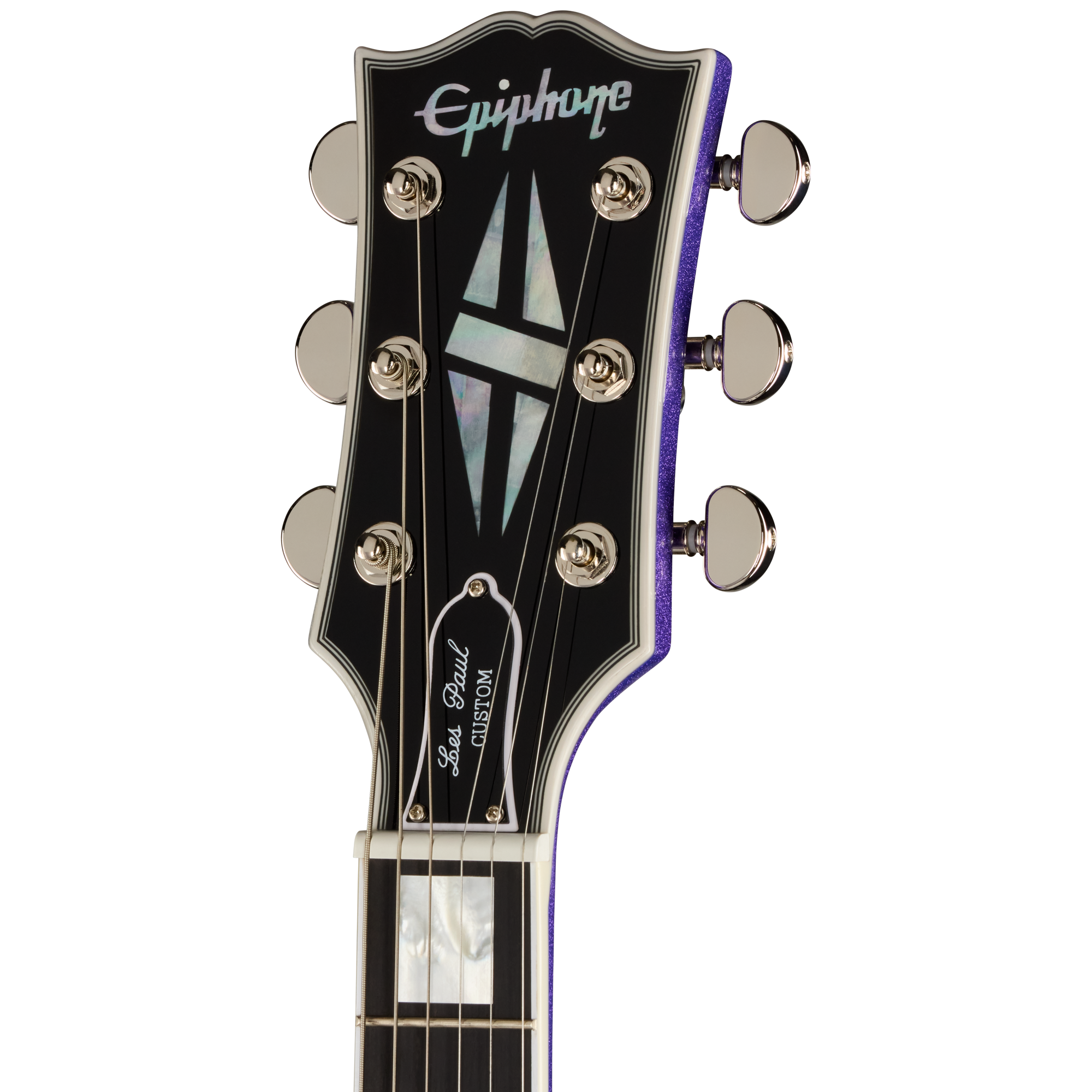 E-Gitarrenhals, schwarzer Gitarrenkopf, sechs Saiten, Perlmutt-Einlage, Mechaniken aus Chrom